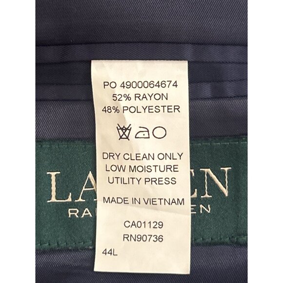 Lauren Ralph Lauren Navy Blazer Size 44L Windowpane Pattern 2 Button Closure - Picture 4 of 10